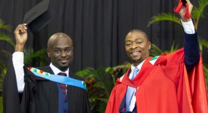 Dr Sibonelo Blose and his student Mr Ndumiso Khuzwayo graduated from UKZN with their PhD and Masters in Education respectively.