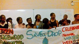 Pictured, are the former Chairperson of the EEF, Miss Sbongimpilo Mdabe (far left), the former Secretary-General and currently the Deputy Chairperson of the EEF, Mr Luthando Molefe (Middle) and members of the Edgewood community.