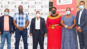 At the BANKSETA awards function (from left) Professor Phumlani Myende, Mr Matamela Matibe, MEC for Education in Limpopo Ms Polly Boshielo, Ms Pulane Phillipine Modika, Ms Elelwani Netshituni and Professor Thabo Msibi.